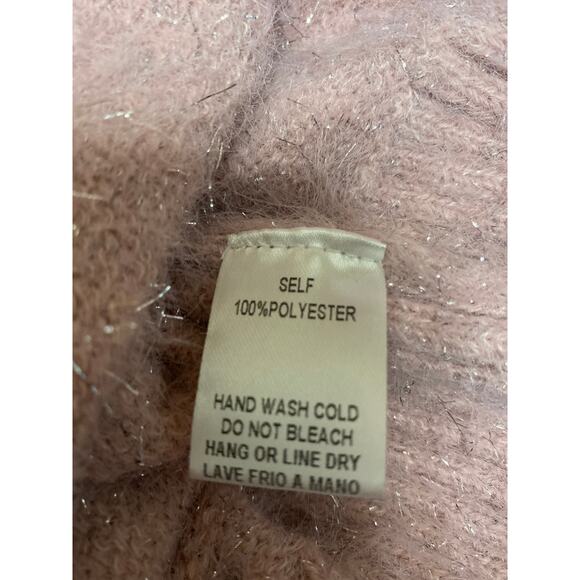 Easel Pink Metallic Knit Pullover Long Sleeve Boat Neck Mini Sweater Dress Sz S - Picture 4 of 4